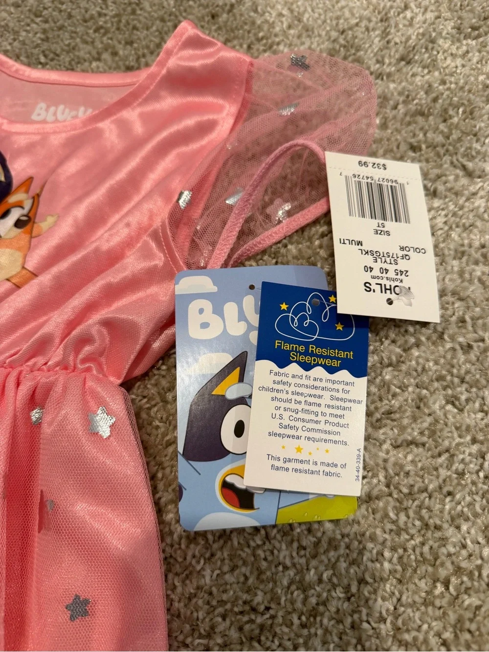 Bluey Themed Pink Mesh Girls Nightgown